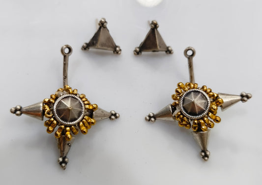 Tribal Star Earrings | Oxidized Silver & Gold-Tone Statement Earrings for Women