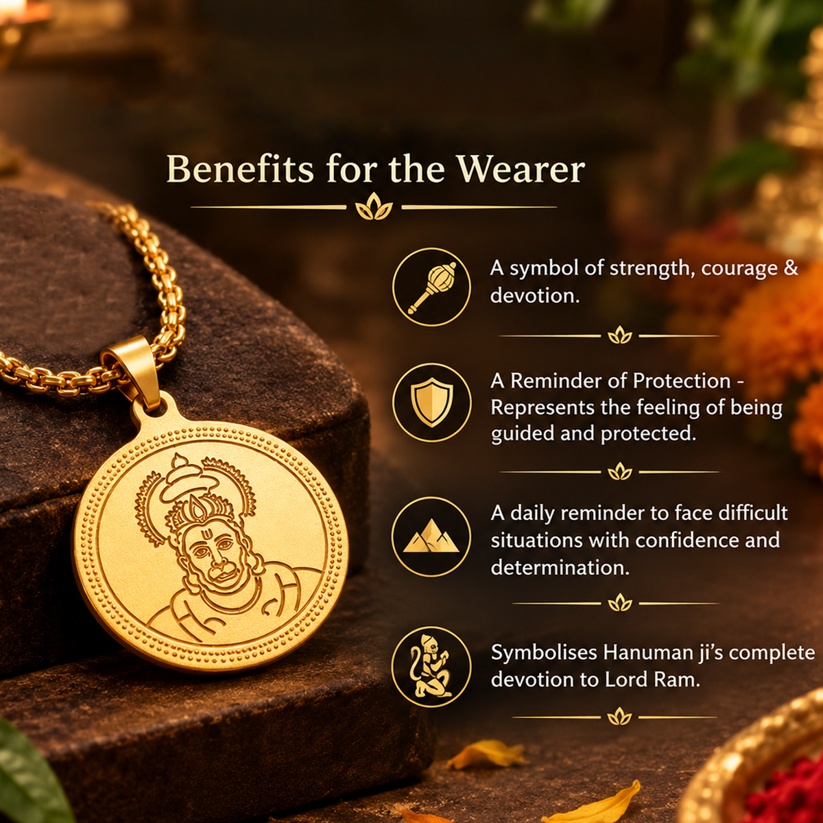 Premium Gold Hanuman Ji Pendant Necklace | Hanuman Locket for Men & Women | Spiritual Religious Jewellery