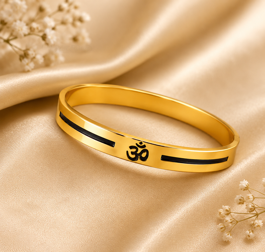 Gold-Plated Stainless Steel OM Symbol Enamelled Kada Bracelet