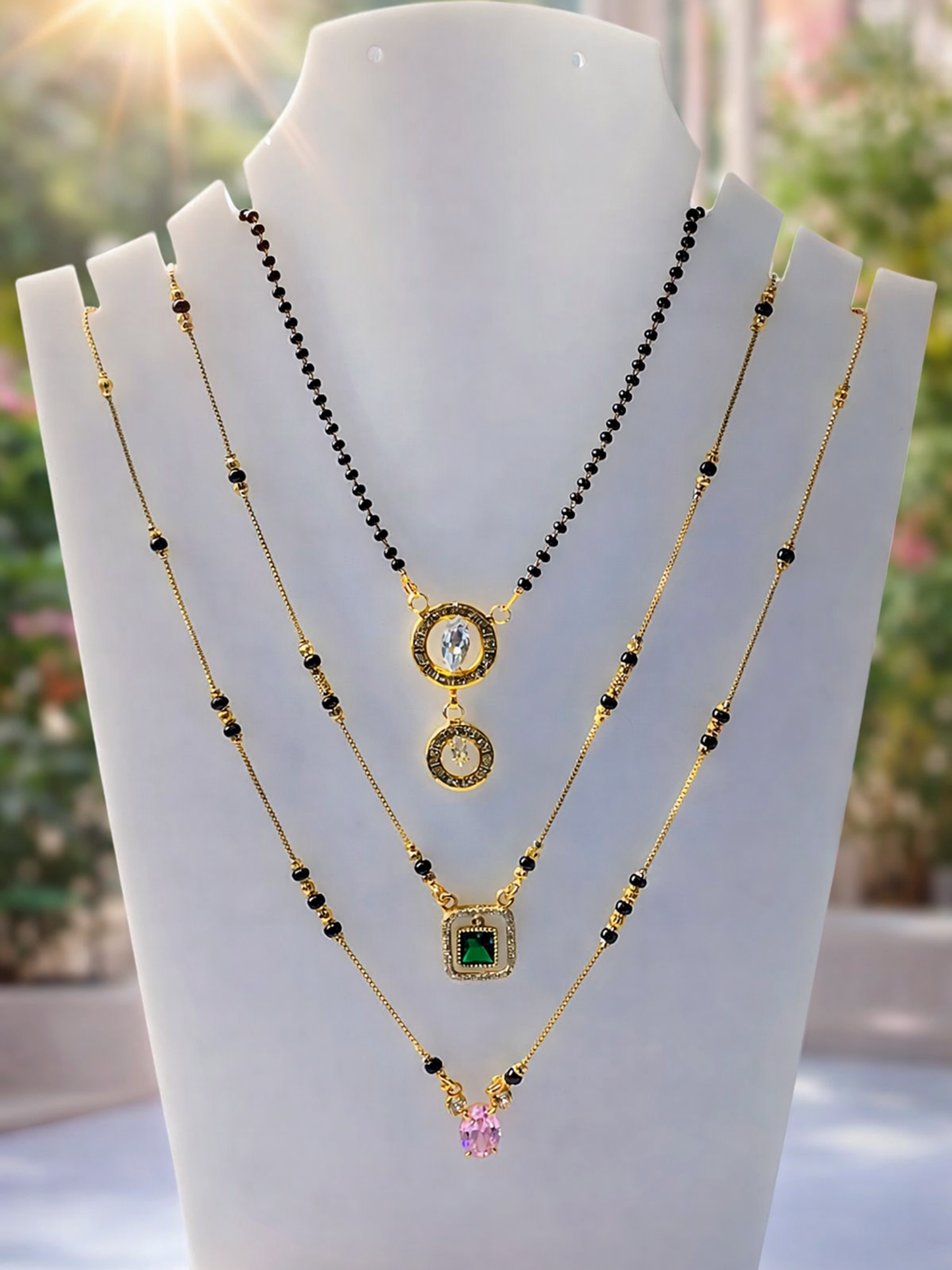 Beautiful Special Green Stone Mangalsutra Combo Set