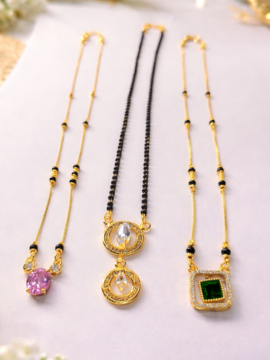 Beautiful Special Green Stone Mangalsutra Combo Set