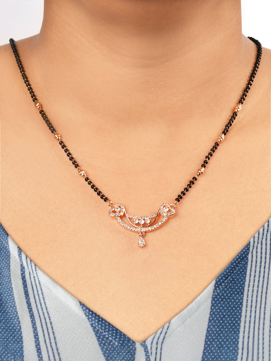 Rose Gold-Plated Stone Studded & Beaded Mangalsutra