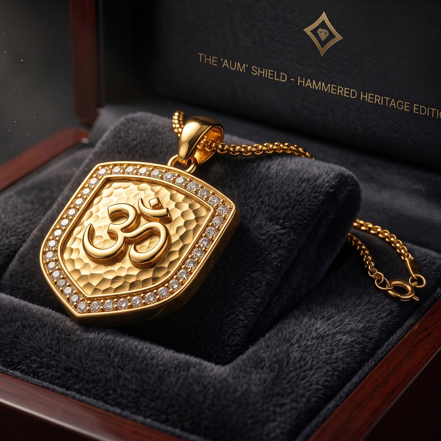 Gold-Plated Om (ॐ) Shield Locket with Chain for Men