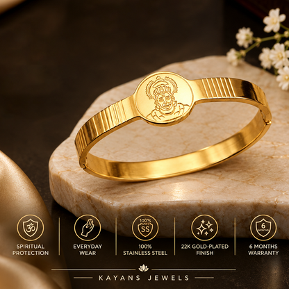 Premium Hanuman Ji Gold-Plated Kada Bracelet for Men | Hanuman Engraved Spiritual Kada