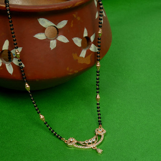 Rose Gold-Plated Stone Studded & Beaded Mangalsutra