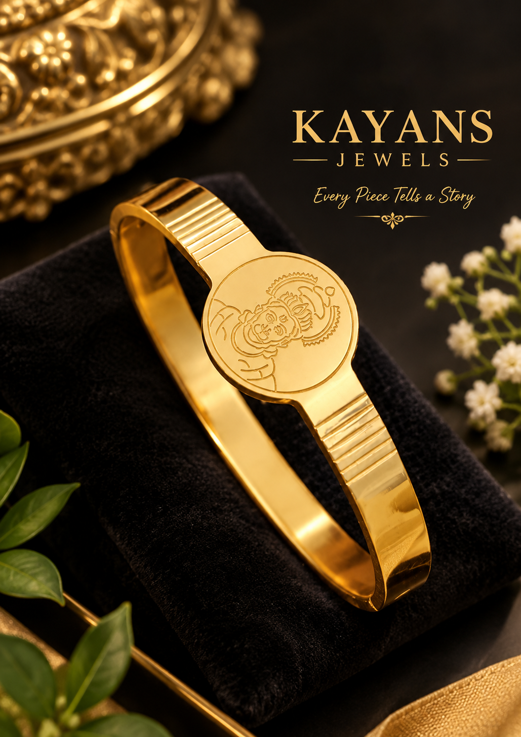 Hanuman Ji Gold Finish Kada & Locket Set | Traditional Hanuman Pendant