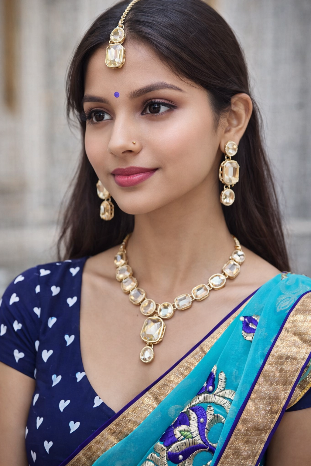 Bridal AD Necklace Set with Matching Earrings & Maang Tikka