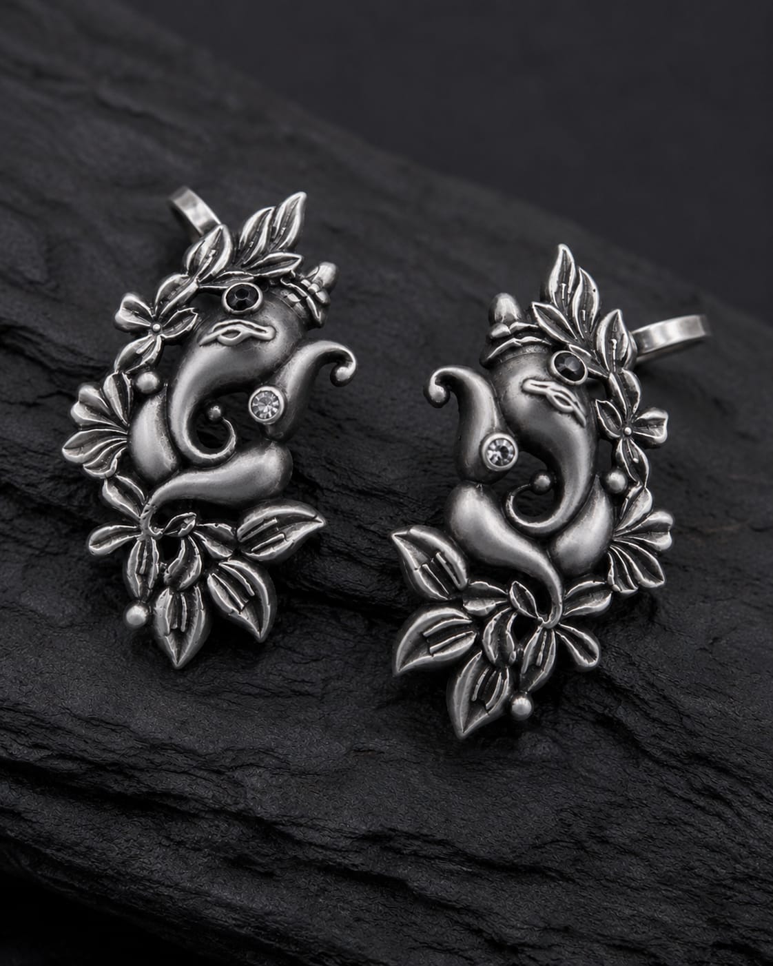 Vintage Oxidised Silver Ganesh Ear Cuff Earrings for Women | No Piercing Adjustable Ear Wrap | Boho Temple Jewelry