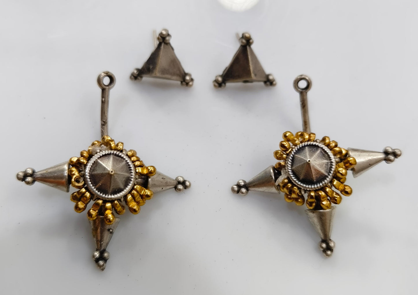 Tribal Star Earrings | Oxidized Silver & Gold-Tone Statement Earrings for Women