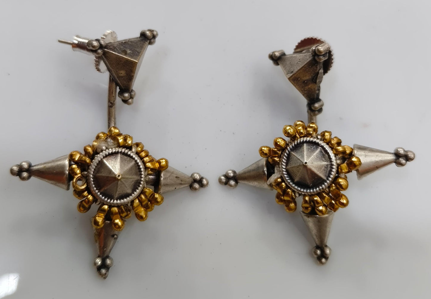 Tribal Star Earrings | Oxidized Silver & Gold-Tone Statement Earrings for Women