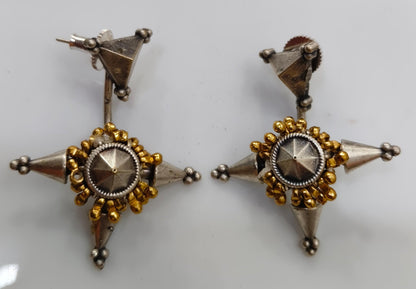 Tribal Star Earrings | Oxidized Silver & Gold-Tone Statement Earrings for Women