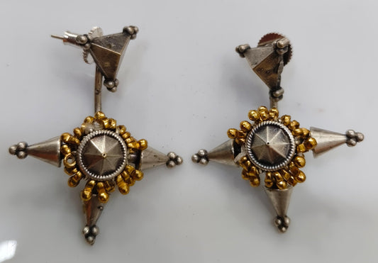 Tribal Star Earrings | Oxidized Silver & Gold-Tone Statement Earrings for Women