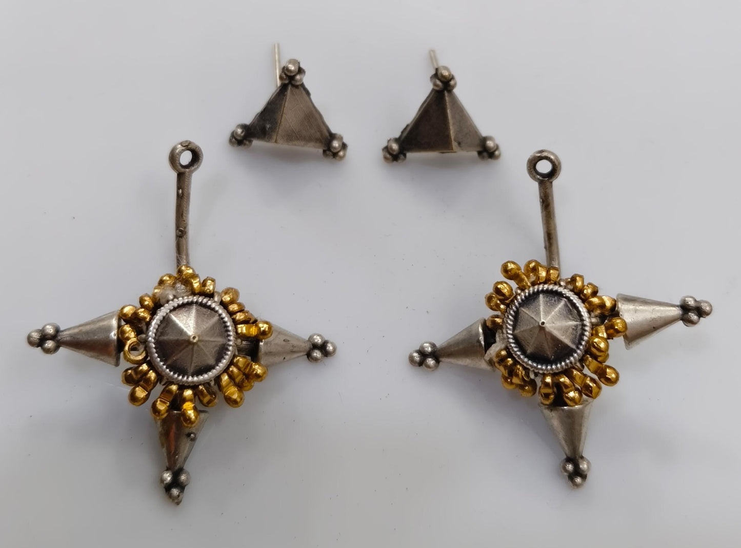 Tribal Star Earrings | Oxidized Silver & Gold-Tone Statement Earrings for Women