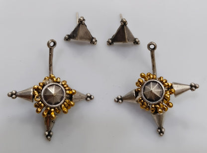 Tribal Star Earrings | Oxidized Silver & Gold-Tone Statement Earrings for Women