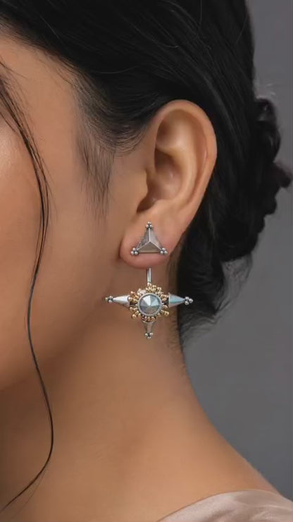 Tribal Star Earrings | Oxidized Silver & Gold-Tone Statement Earrings for Women